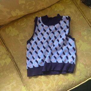 Purple and White Geometric Knit Crop Tank Top Vest